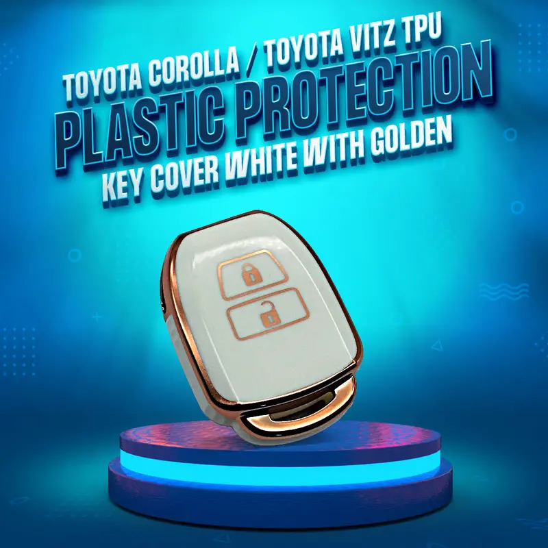 Toyota Corolla / Toyota Vitz Tpu Plastic Protection Key Cover 2 Button - White With Golden 1