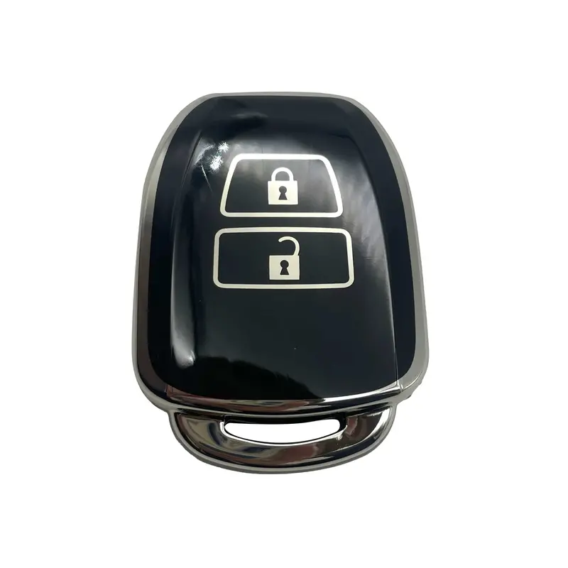 Toyota Corolla / Toyota Vitz Tpu Plastic Protection Key Cover Black With Chrome 2 Buttons 2