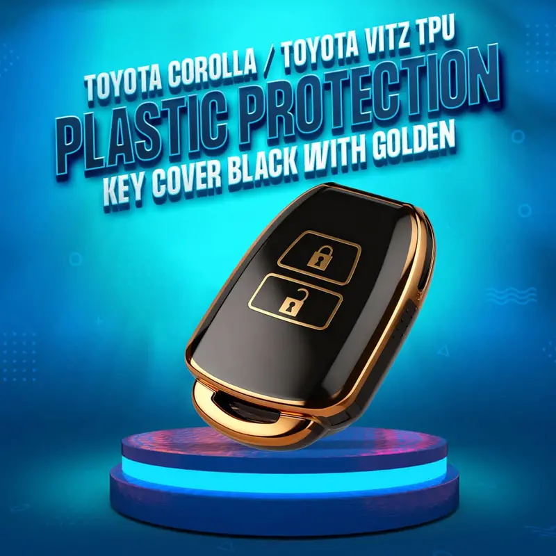 Toyota Corolla / Toyota Vitz Tpu Plastic Protection Key Cover Black With Golden 2 Buttons 1