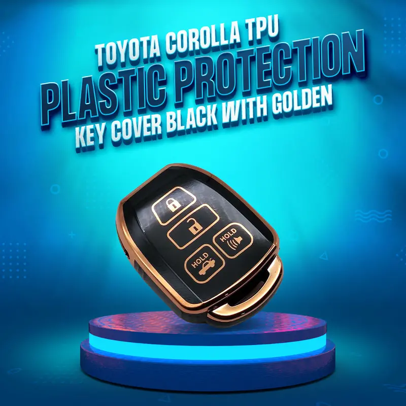 Toyota Corolla Tpu Key Cover Black & Golden 4 Buttons 2015 - 2016 1