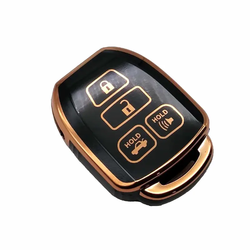 Toyota Corolla Tpu Key Cover Black & Golden 4 Buttons 2015 - 2016 2