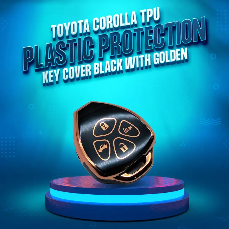 Toyota Corolla Tpu Plastic Key Cover 4 Buttons 2009 - 2014 - Black With Golden 1