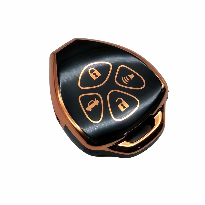 Toyota Corolla Tpu Plastic Key Cover 4 Buttons 2009 - 2014 - Black With Golden 2