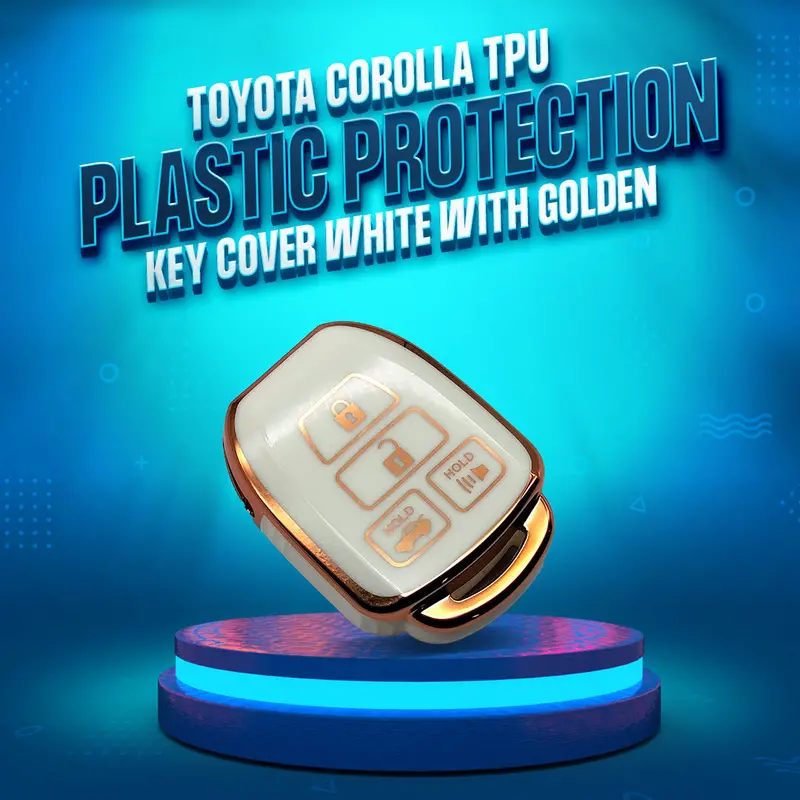 Toyota Corolla Tpu Plastic Key Cover 4 Buttons 2015 - 2016 - White With Golden 1