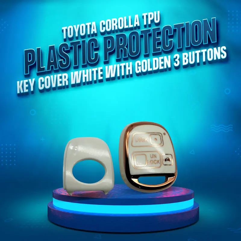 Toyota Corolla Tpu Plastic Protection Key Cover 3 Buttons 2006 - 2008 - White With Golden 1