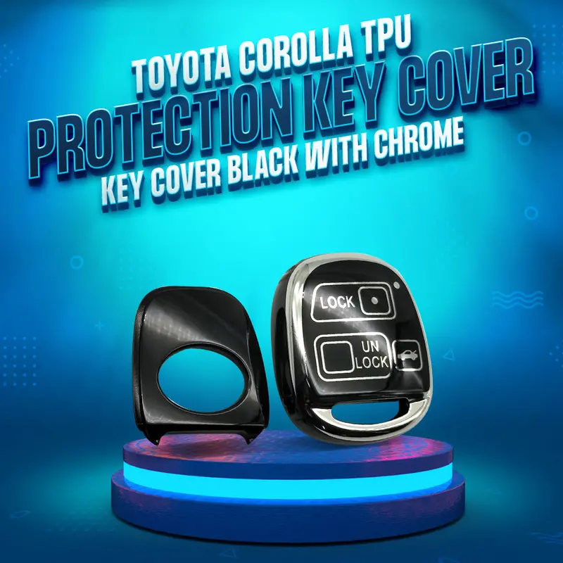 Toyota Corolla Tpu Plastic Protection Key Cover Black With Chrome 2006 - 2008 - 3 Buttons 1