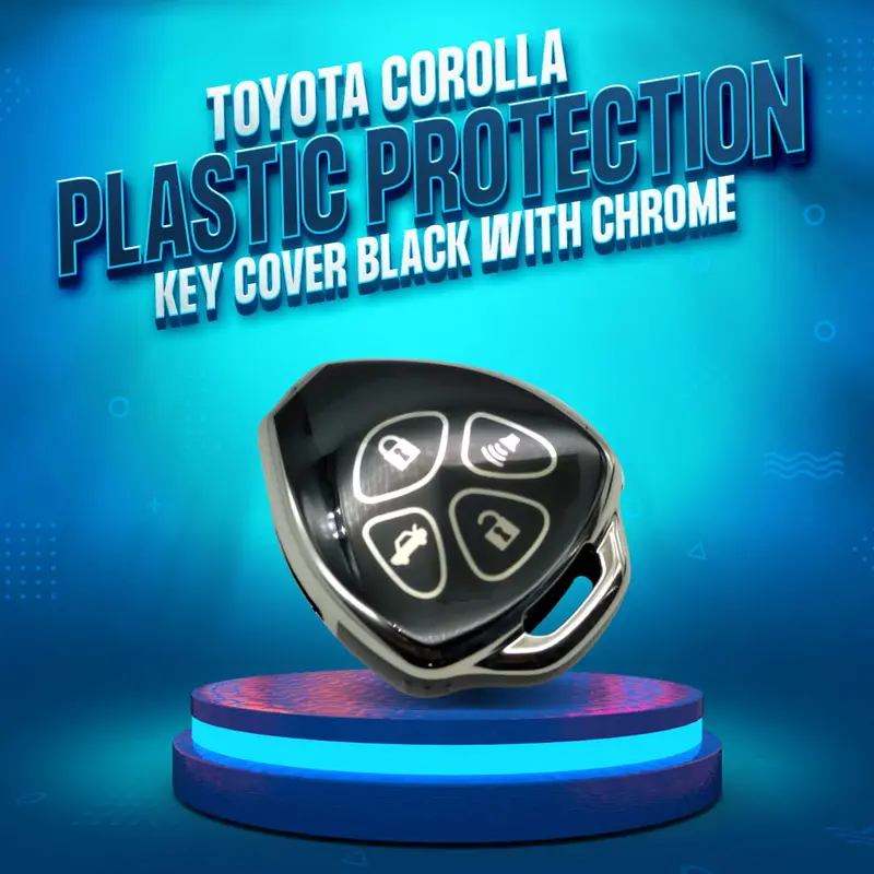 Toyota Corolla Tpu Plastic Protection Key Cover Black With Chrome 2009 - 2014 - 4 Buttons 1