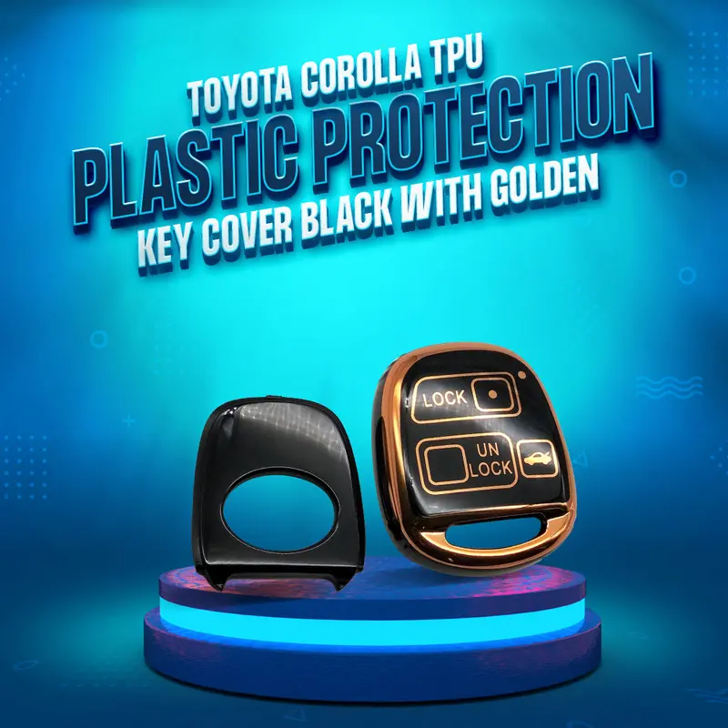 Toyota Corolla Tpu Plastic Protection Key Cover Black With Golden 2006 - 2008 - 3 Buttons 1