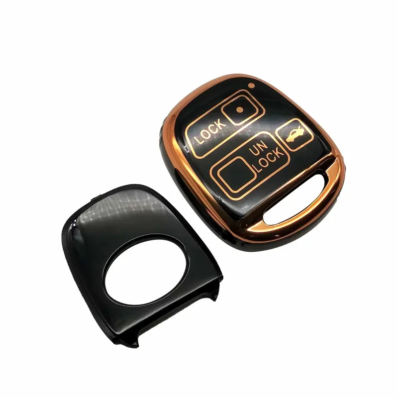 Toyota Corolla Tpu Plastic Protection Key Cover Black With Golden 2006 - 2008 - 3 Buttons 2