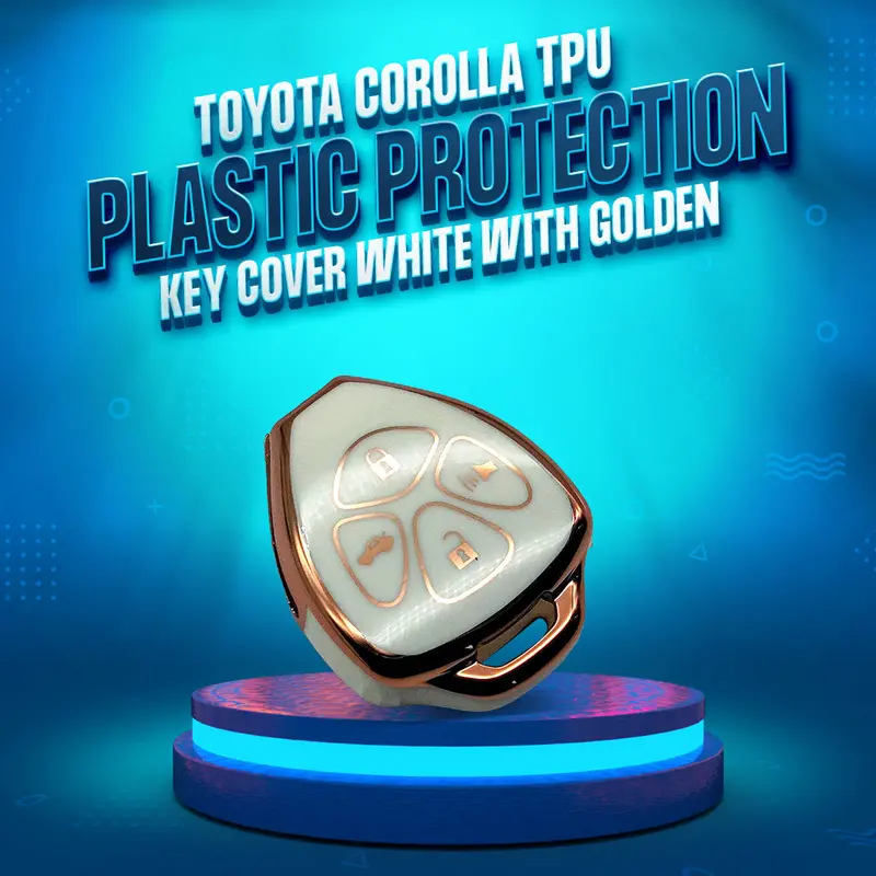 Toyota Corolla Tpu Plastic Protection Key Cover White With Golden 2009 - 2014 - 4 Buttons 1