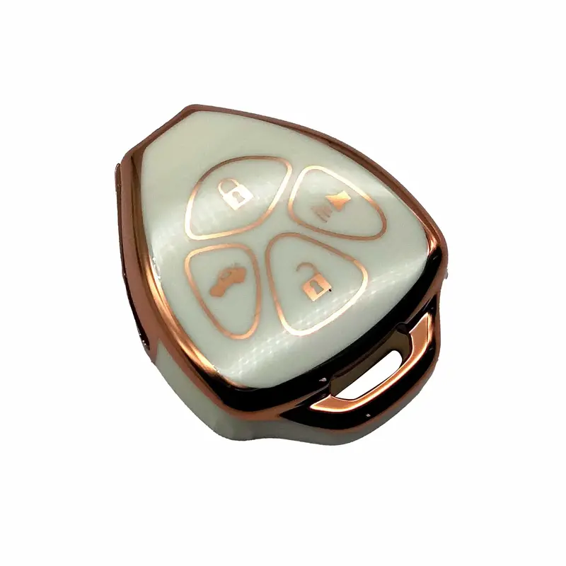Toyota Corolla Tpu Plastic Protection Key Cover White With Golden 2009 - 2014 - 4 Buttons 2