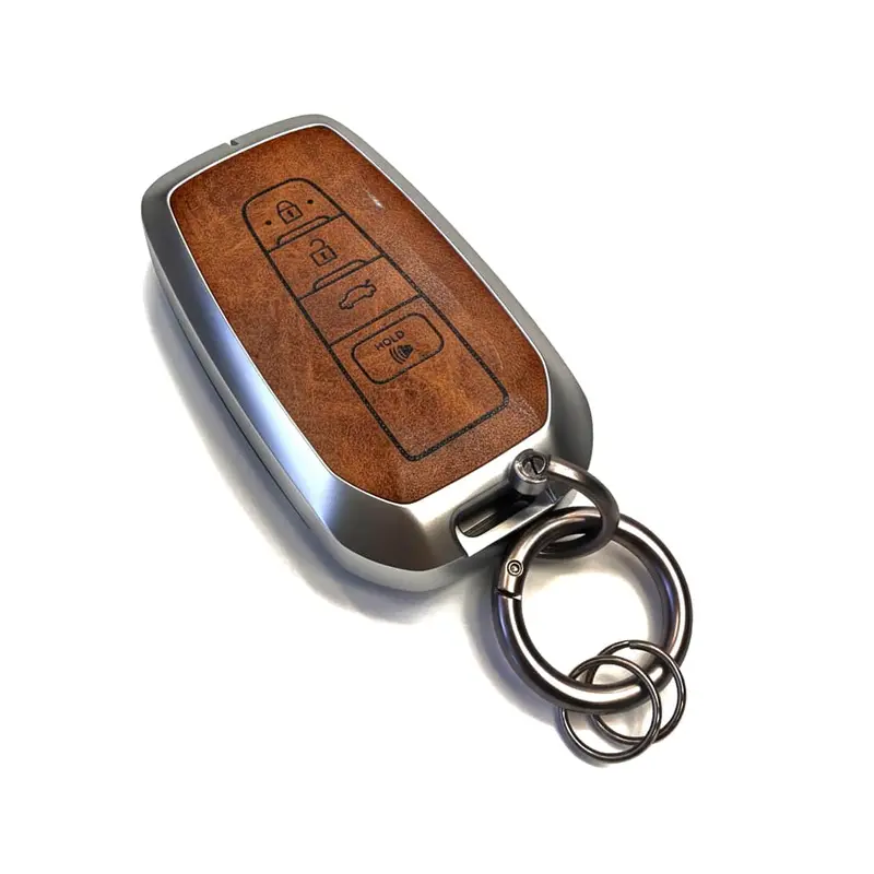 Toyota Cross Metal Key Shell Case Cover - With Brown Luxury Keychain 2