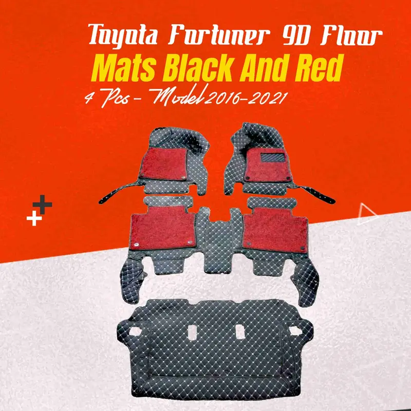Toyota Fortuner 9D Floor Mats Mix Thread 4 Pcs 2016 - 2021 - - Black And Red 1