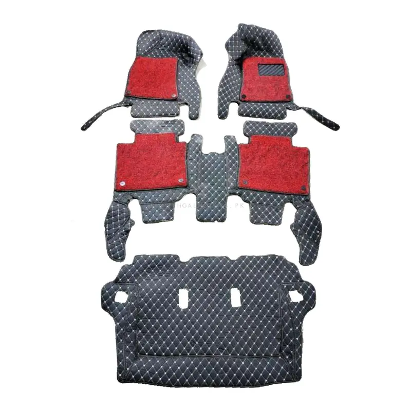Toyota Fortuner 9D Floor Mats Mix Thread 4 Pcs 2016 - 2021 - - Black And Red 2