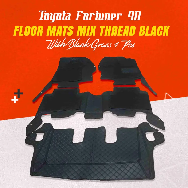 Toyota Fortuner 9D Floor Mats Mix Thread Black 4 Pcs - With Black Grass 2016-2021 1