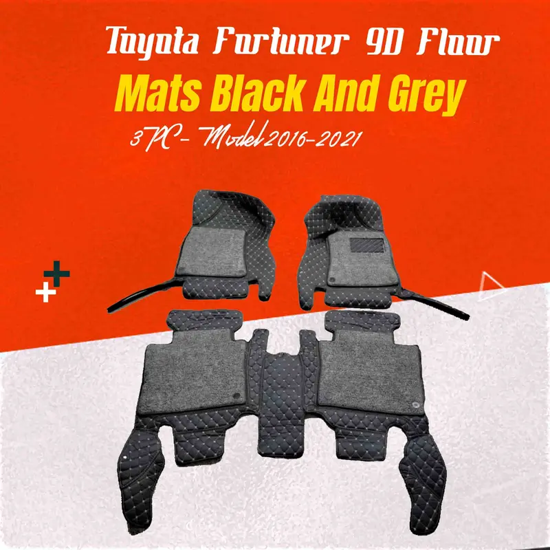 Toyota Fortuner 9D Floor Mats Mix Thread Black And Grey 3Pcs 2016 - 2021 1