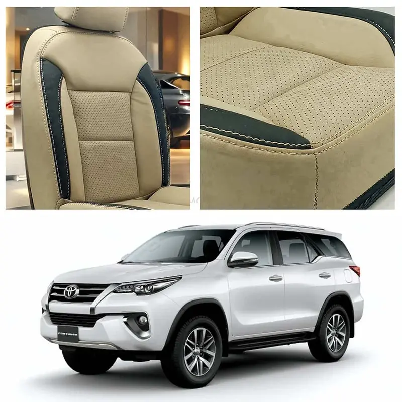 Toyota Fortuner Breathable Beige Black Seat Covers 2016 - 2024 2