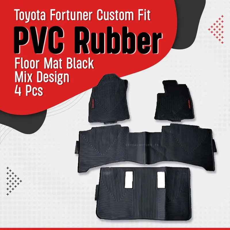 Toyota Fortuner Custom Fit Pvc Rubber Floor Mat Black 4 Pcs 2016 - 2021 - Mix Design 1