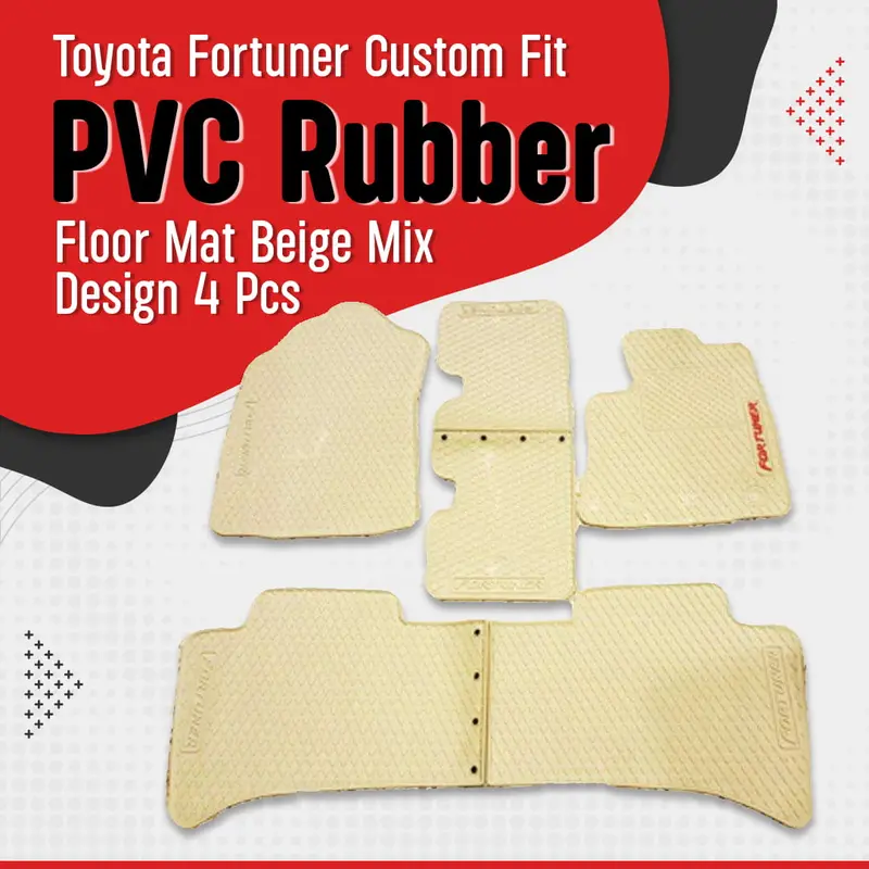 Toyota Fortuner Custom Fit Pvc Rubber Floor Mats Beige Mix Design 4 Pcs - Model 2016-2021 1