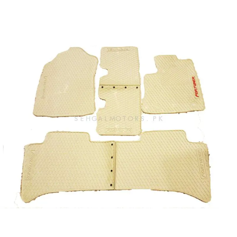 Toyota Fortuner Custom Fit Pvc Rubber Floor Mats Beige Mix Design 4 Pcs - Model 2016-2021 2