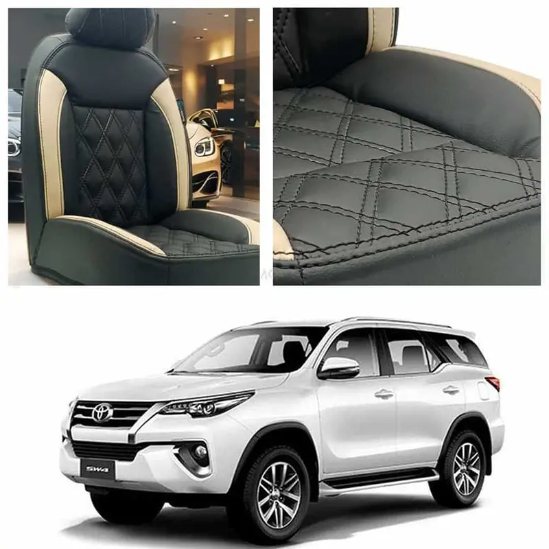 Toyota Fortuner Diamond Cut Black Beige Seat Covers 2016 - 2021 1
