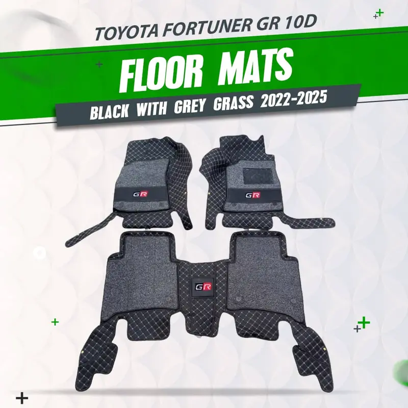 Toyota Fortuner Gr 10D Floor Mat Black With Grey Grass 3 Pcs 2022 - 2025 - Mix Thread 1
