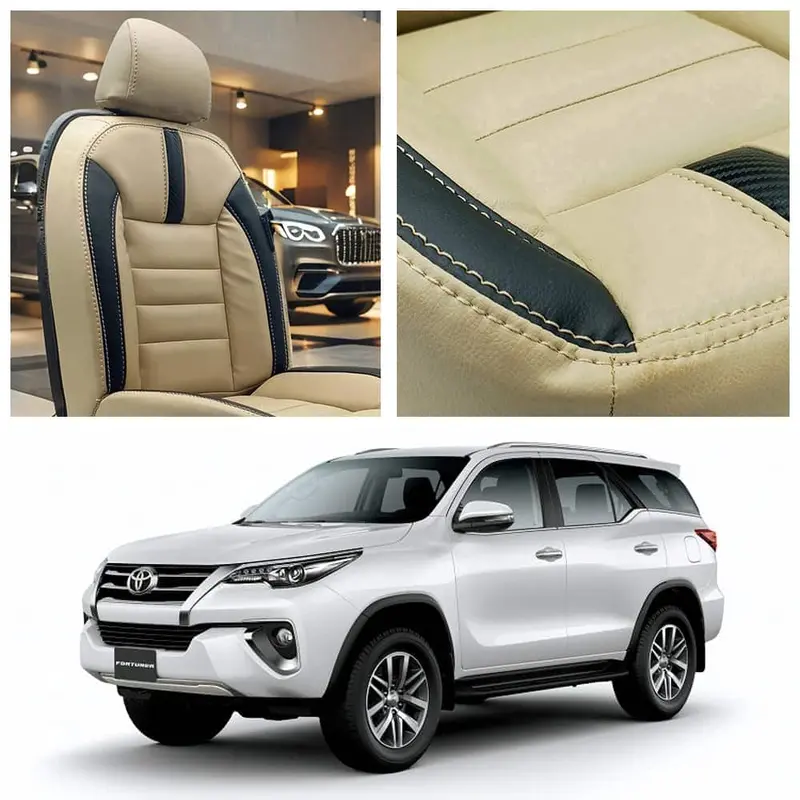 Toyota Fortuner Hockey Design Beige Black Seat Covers 2016 - 2024 1