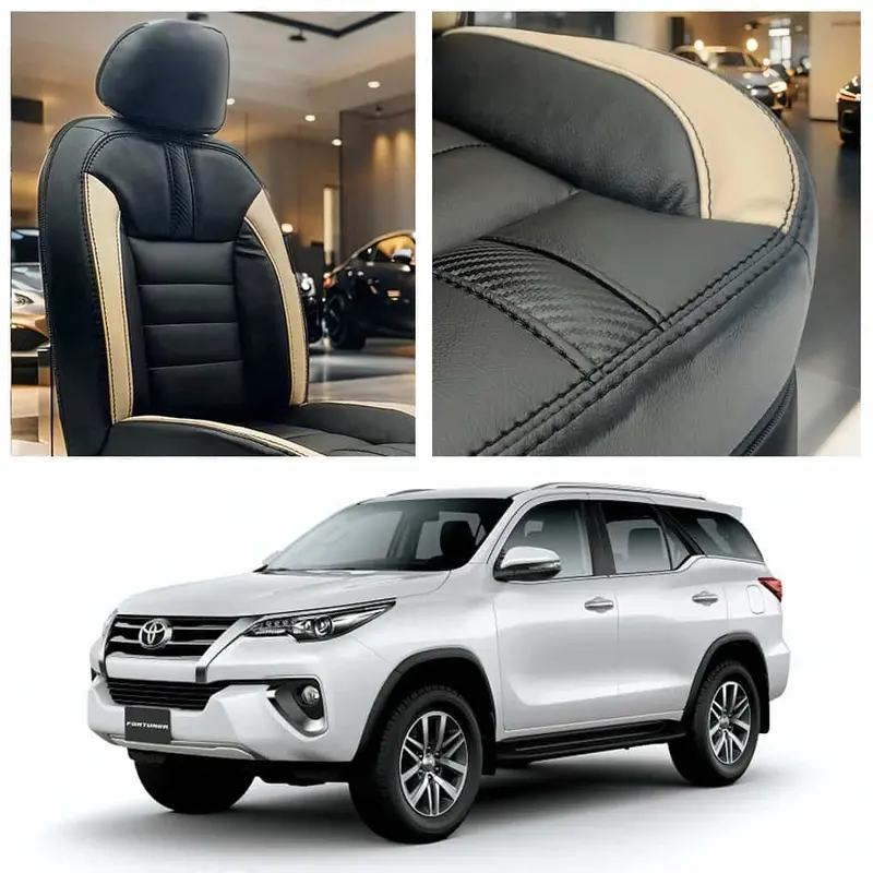 Toyota Fortuner Hockey Design Black Beige Seat Covers 2016 - 2024 1