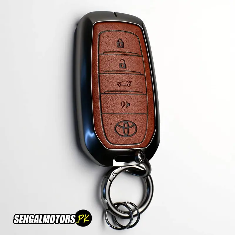 Toyota Fortuner Metal Key Shell Case Cover With Brown Leather - Replacement Casing 2