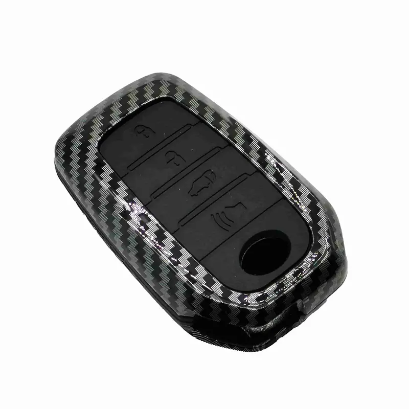Toyota Fortuner Plastic Protection Key Cover Carbon Fiber 4 Buttons 2016 - 2024 - With Black Pvc 2