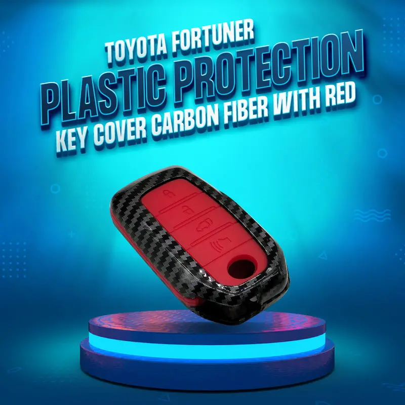 Toyota Fortuner Plastic Protection Key Cover Carbon Fiber 4 Buttons 2016 - 2024 - With Red Pvc 1