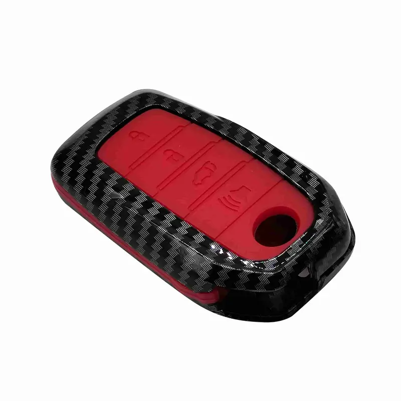 Toyota Fortuner Plastic Protection Key Cover Carbon Fiber 4 Buttons 2016 - 2024 - With Red Pvc 2