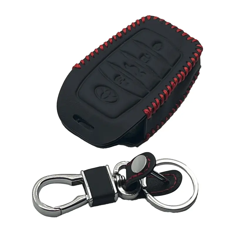 Toyota Fortuner Push Start Leather Key Cover 4 Button 2017 - 2021 - With Key Chain Ring Black 2