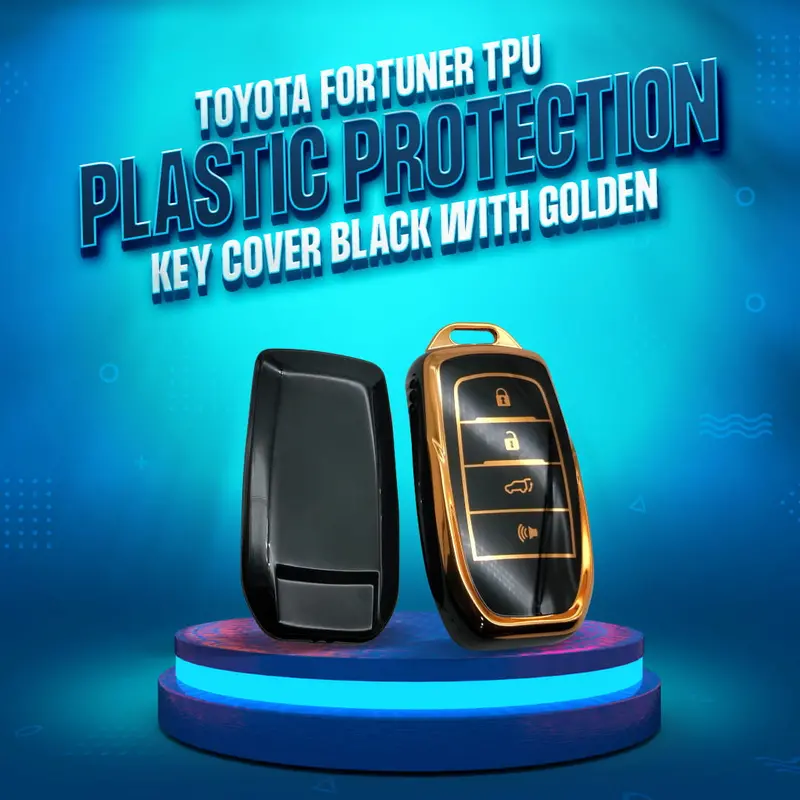Toyota Fortuner Tpu Key Cover Black With Golden 4 Buttons 2016 - 2021 - Plastic Protection 1
