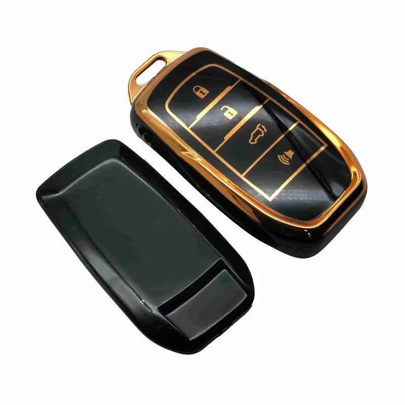 Toyota Fortuner Tpu Key Cover Black With Golden 4 Buttons 2016 - 2021 - Plastic Protection 2