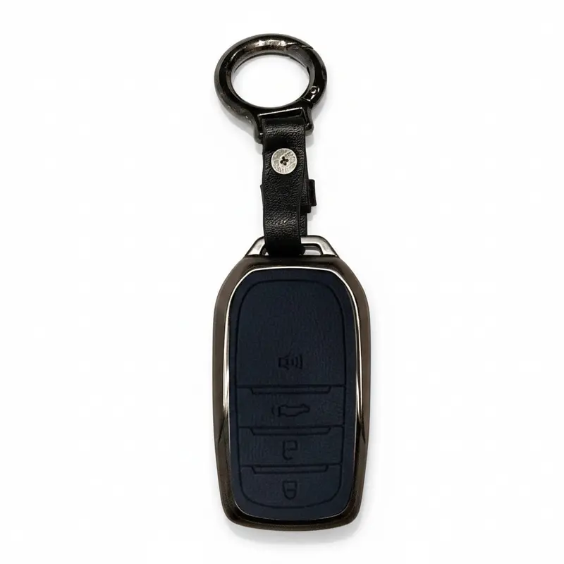 Toyota Fortuner Tpu Key Cover With Keychain Black 2017 - 2024 - - Leather Texture 2
