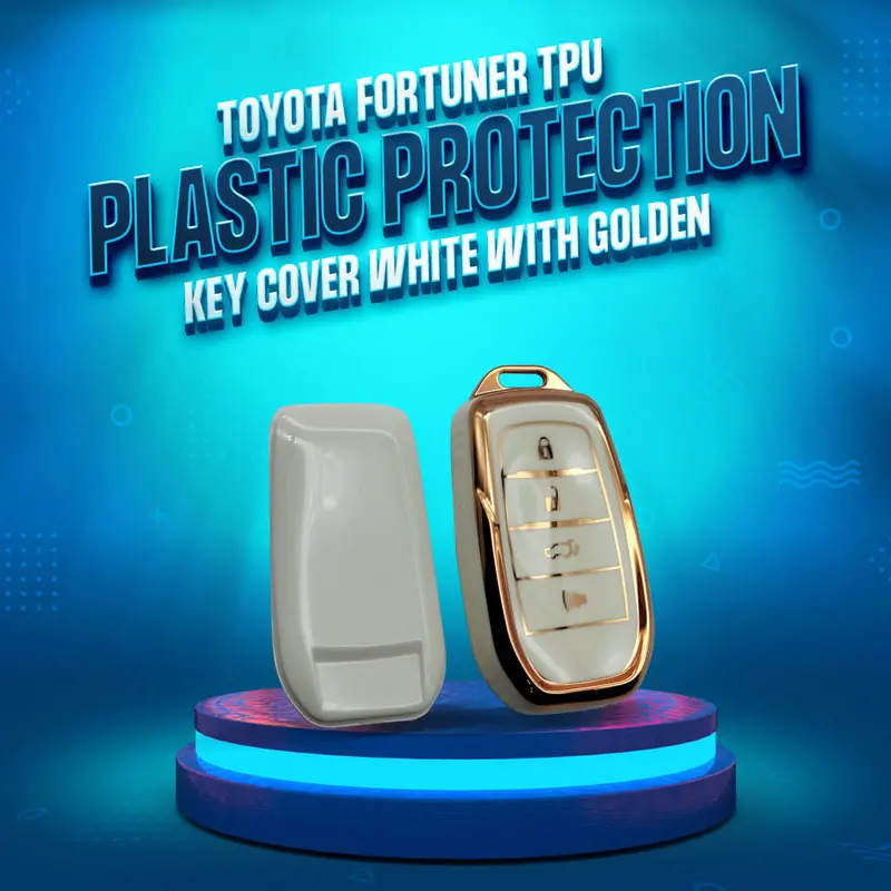 Toyota Fortuner Tpu Plastic Key Cover White With Golden 4 Buttons 2016 - 2021 1