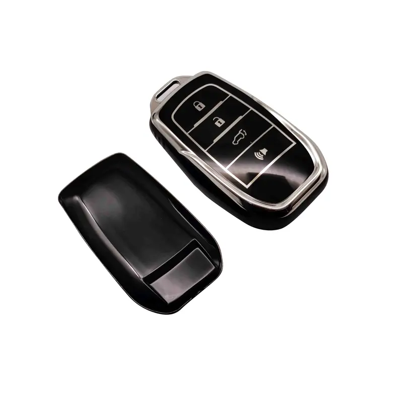 Toyota Fortuner Tpu Plastic Protection Key Cover -Black With Chrome - Full Cover Remote Case Keyless Protector Jacket 2