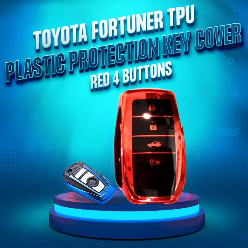 Toyota Fortuner Tpu Plastic Protection Key Cover Red 4 Buttons - Full Cover Remote Case Keyless Protector Jacket 1