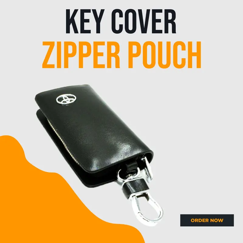 Toyota Glossy Leather Key Cover Pouch Black With Keychain Ring 1