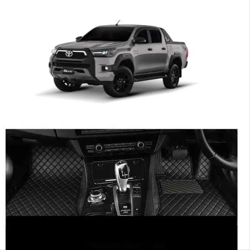 Toyota Hilux Revo 7D Eco Floor Mat Black (With Black & Beige Stitch) 3Pcs Model 2017-2021 1