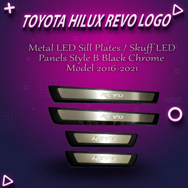 Toyota Hilux Revo Metal Led Sill Plates / Skuff Led Panels Style B Black Chrome- Model 2016-2021 1
