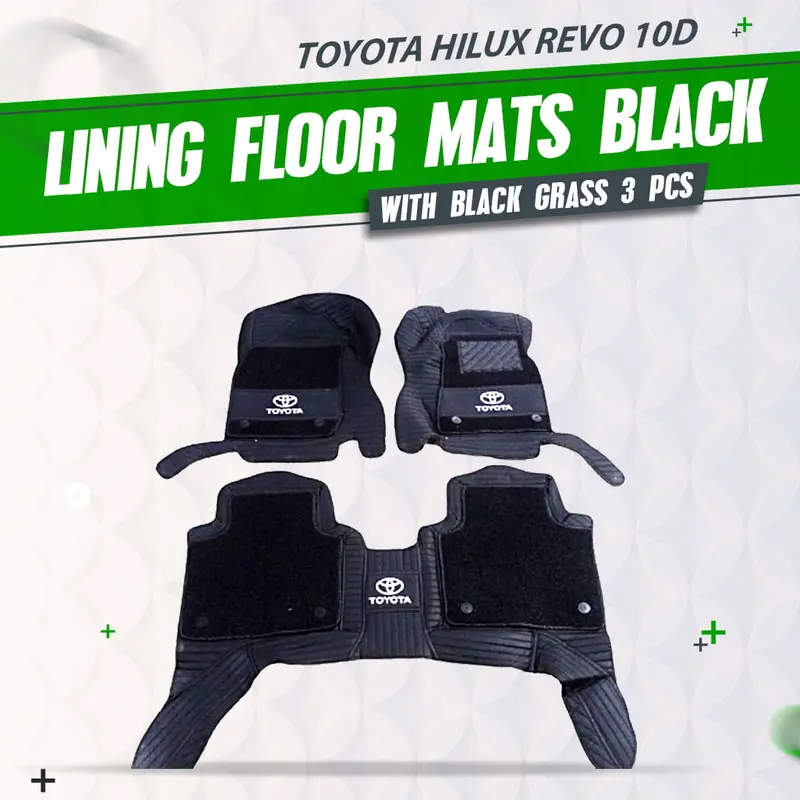 Toyota Hilux Revo/Rocco 10D Lining Floor Mats 3Pcs 2016-2025 - - Mix Thread Black With Black Grass 1
