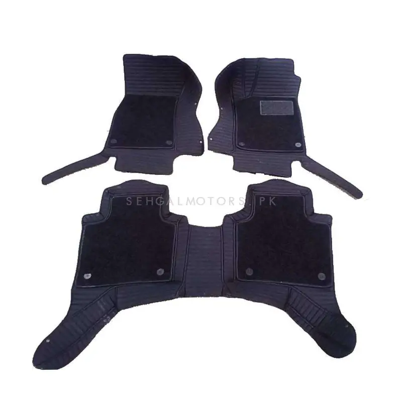Toyota Hilux Revo/Rocco 9D Lining Floor Mats Mix Thread Grass 3 Pcs - Black With Black 2