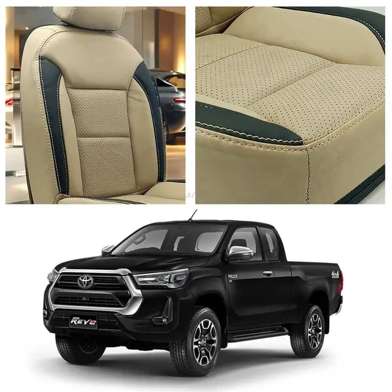 Toyota Hilux Revo/Rocco Breathable Beige Black Seat Covers 2016-2025 1