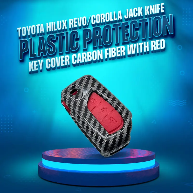 Toyota Hilux Revo/Rocco Corolla Jack Knife Plastic Protection Key Cover Carbon Fiber With Red Pvc 3 Buttons 1