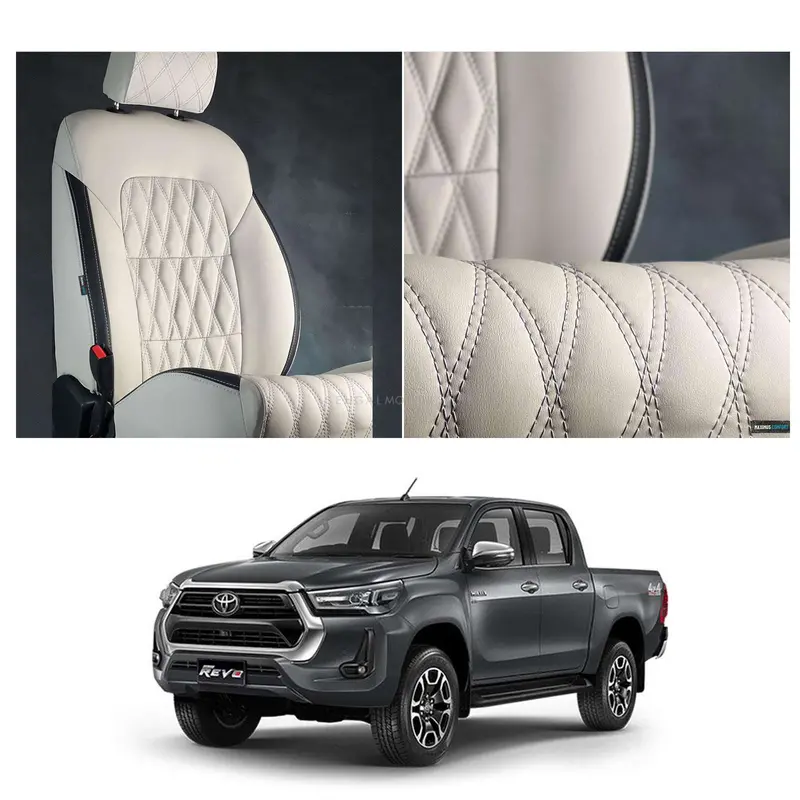 Toyota Hilux Revo/Rocco Diamond Cut Beige Black Seat Covers 1