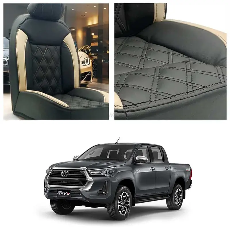 Toyota Hilux Revo/Rocco Diamond Cut Black Beige Seat Covers 1