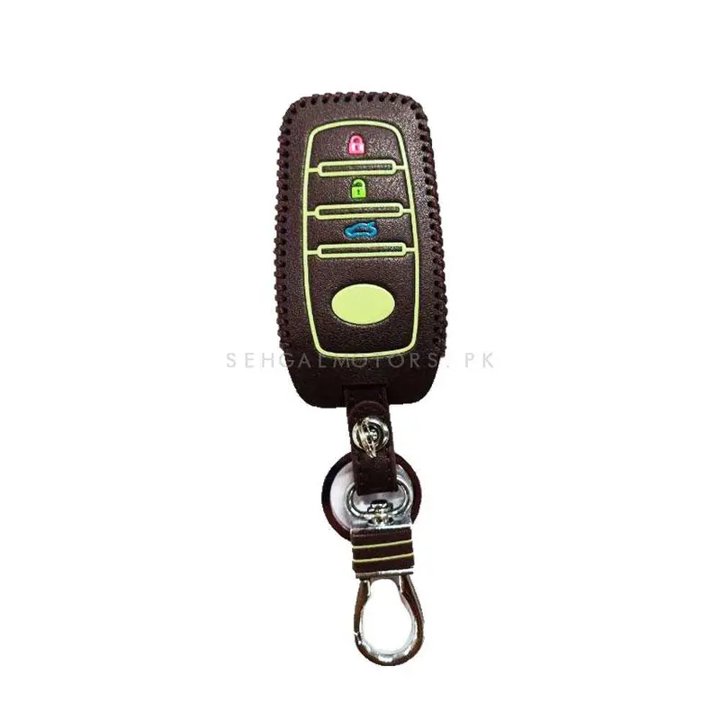Toyota Hilux Revo/Rocco Leather Key Cover Glow In Dark With Key Chain - - 3 Button - Ring Black 2