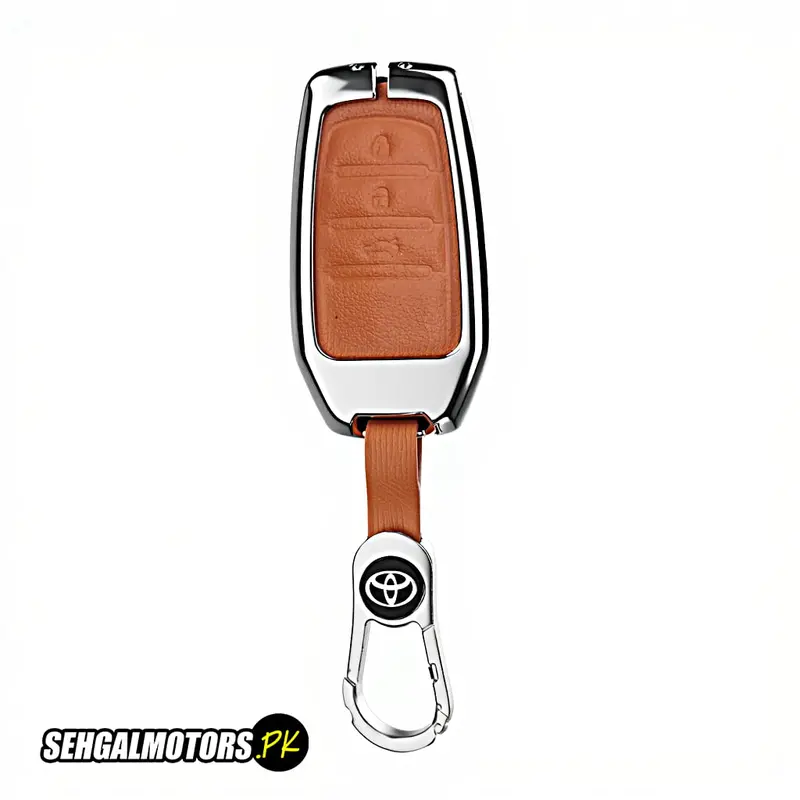 Toyota Hilux Revo/Rocco Metal Key Case Cover Silver With Orange - 3 Button - Leather Design - Replacement Casing 2
